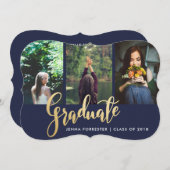 Graduate Imitats Gold Foil Script Foto | Marinebla Einladung (Vorne/Hinten)