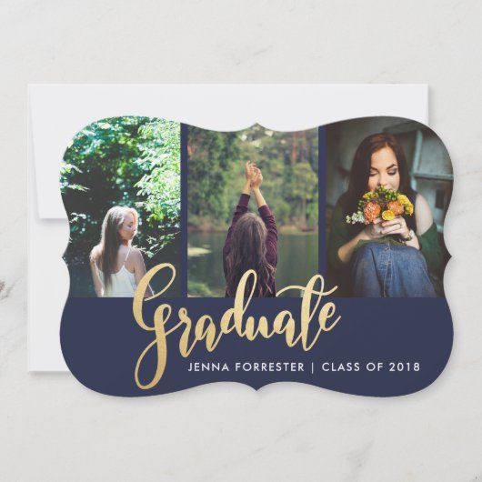 Graduate Imitats Gold Foil Script Foto | Marinebla Einladung (Vorderseite)