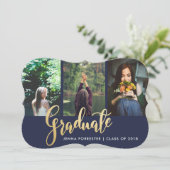 Graduate Imitats Gold Foil Script Foto | Marinebla Einladung (Stehend Vorderseite)