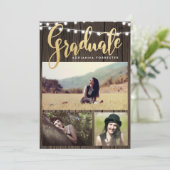 Graduate Imitats Gold Foil | String Lights-Foto Einladung (Stehend Vorderseite)