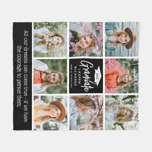 Graduate Keepake 8 Foto Collage & Quote Geschenk Fleecedecke (Vorderseite (Horizontal))