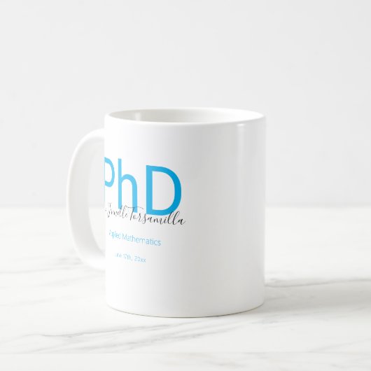 Graduate Keepake Black Blue Name PhD Abschluss Kaffeetasse (Vorderseite Links)
