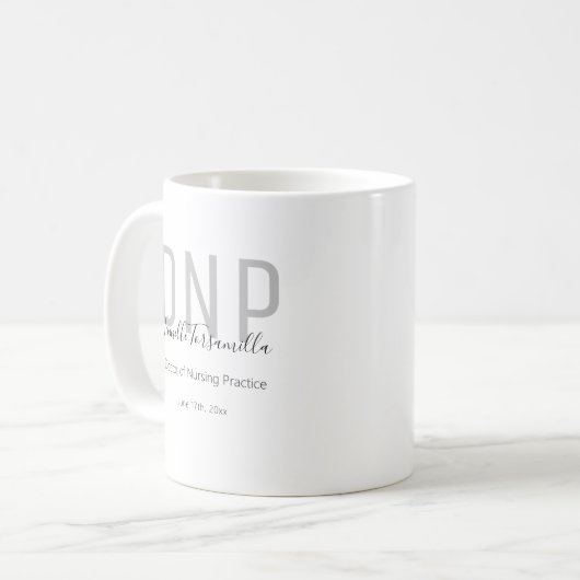 Graduate Keepake Black Gray Name Degree DNP Coffe Kaffeetasse (Vorderseite Links)