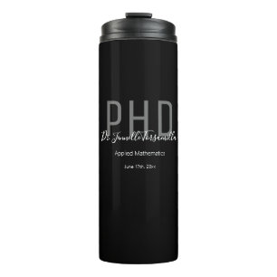 Graduate Keepake Black Gray Name Degree PhD Thermosbecher