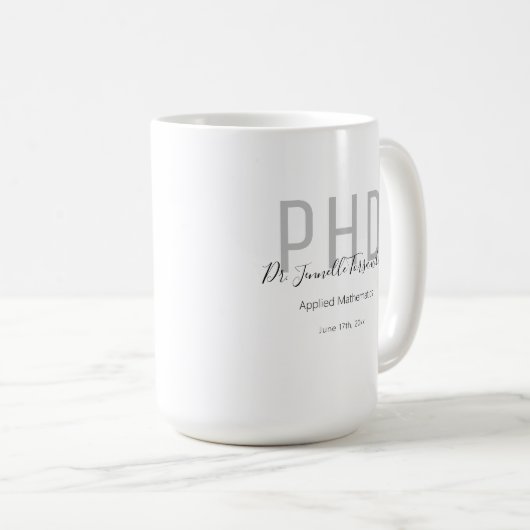 Graduate Keepake Black Gray Name PhD Kaffeetasse (VorderseiteRechts)