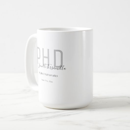 Graduate Keepake Black Gray Name PhD Kaffeetasse (Vorderseite Links)