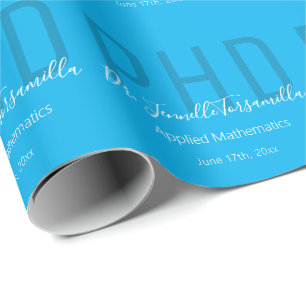 Graduate Keepake Blue White Name Grad PhD Geschenkpapier