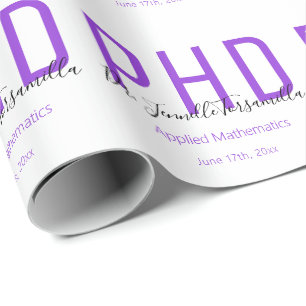 Graduate Keepake Lila Black Name Grad PhD Geschenkpapier