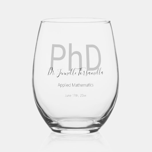 Graduate Keepake Name PhD Abschluss Weinglas Ohne Stiel (Vorderseite)