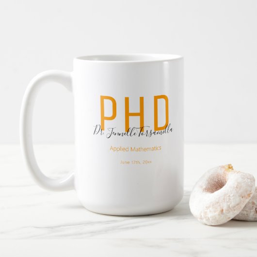 Graduate Keepake Orange Black Name PhD Kaffeetasse (Mit Donut)