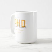 Graduate Keepake Orange Black Name PhD Kaffeetasse (Vorderseite Links)
