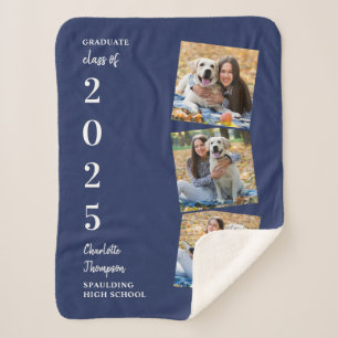 Graduate Keepake Personalisiert 3 Foto Navy Blue  Sherpadecke