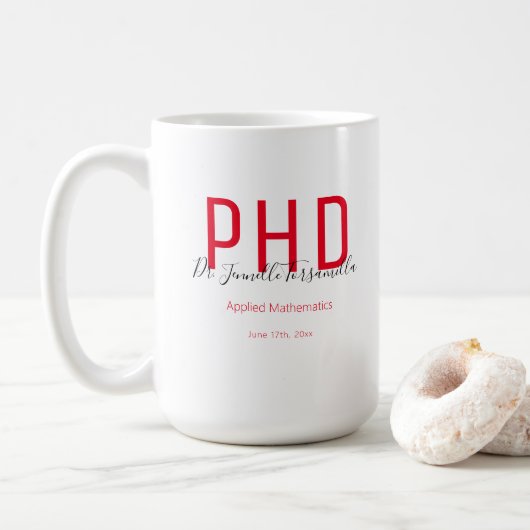 Graduate Keepake Red Black Name PhD Kaffeetasse (Mit Donut)