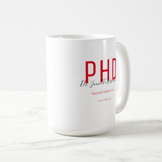 Graduate Keepake Red Black Name PhD Kaffeetasse (VorderseiteRechts)