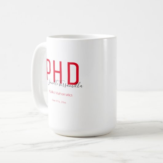 Graduate Keepake Red Black Name PhD Kaffeetasse (Vorderseite Links)