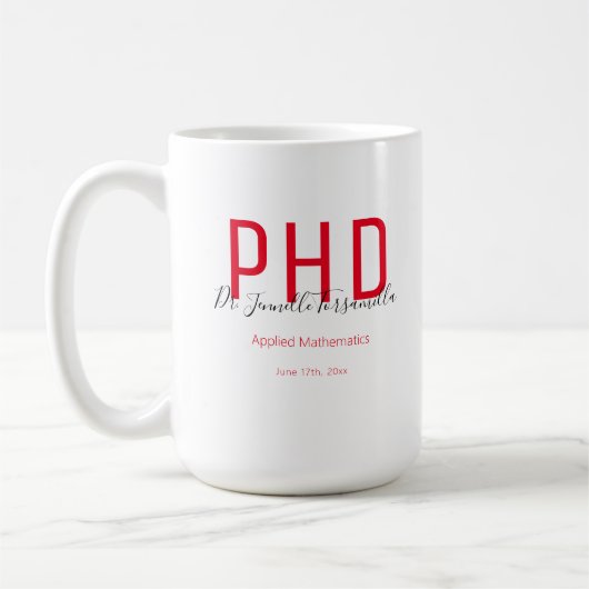 Graduate Keepake Red Black Name PhD Kaffeetasse (Links)
