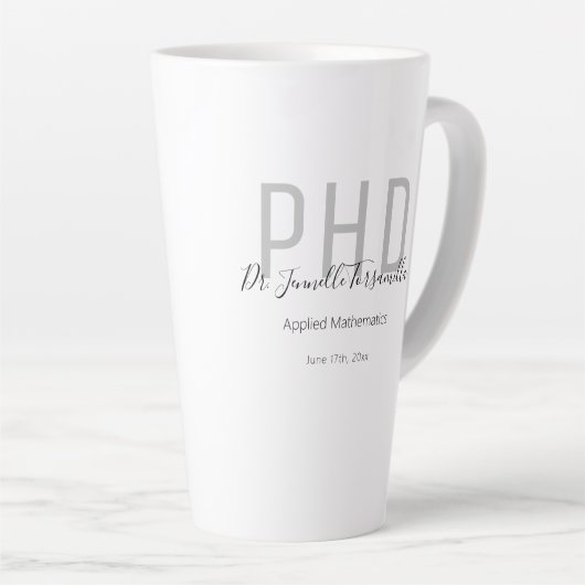 Graduate Keepsake Black Gray Name Degree PhD Milchtasse (Rechte Ecke)