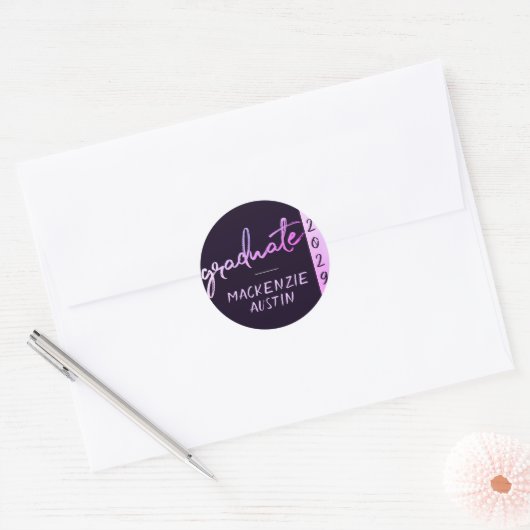 Graduate Light Blue Script | Robin Egg Brush Runder Aufkleber (Umschlag)
