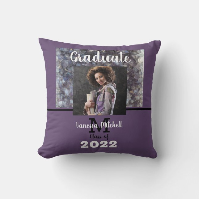 Graduate Lila Amethyst Abschluss Throw Kissen (Vorderseite)
