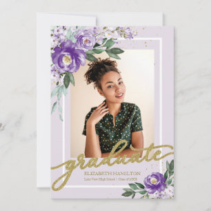 Graduate Lila Floral Grad Ankündigung Foto