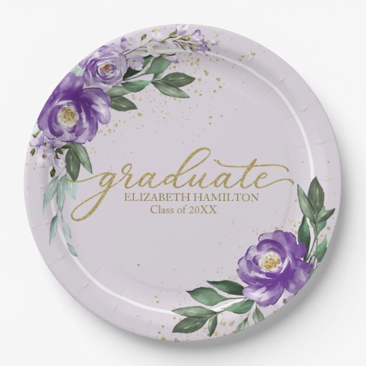Graduate Lila Lavender Floral Graduation Party Pappteller (Vorderseite)