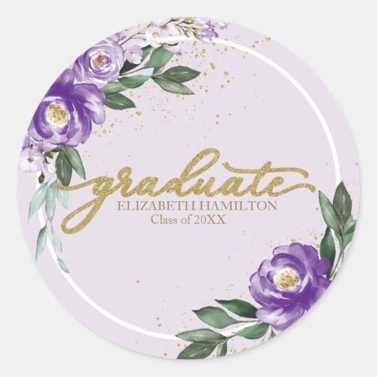 Graduate Lila Lavender Floral Graduation Party Runder Aufkleber (Vorderseite)