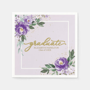 Graduate Lila Lavender Floral Graduation Party Serviette