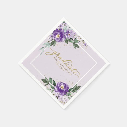 Graduate Lila Lavender Floral Graduation Party Serviette (Ecke)