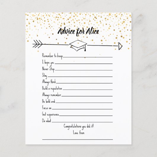 Graduate Mad Libs & Advice gold confetti Flyer (Hinten)