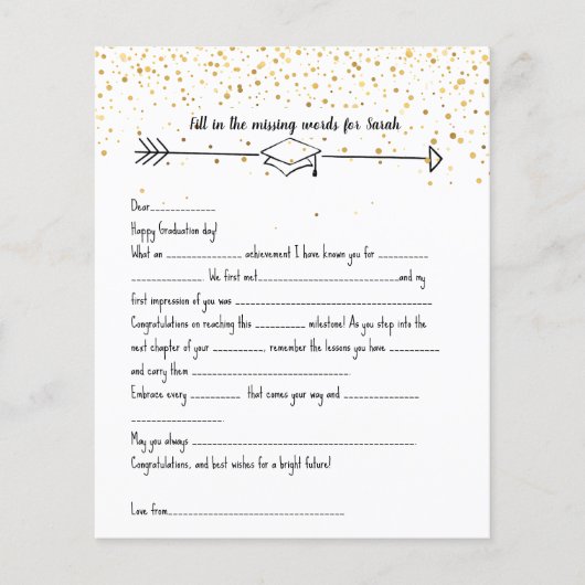 Graduate Mad Libs & Advice gold confetti Flyer (Vorne)