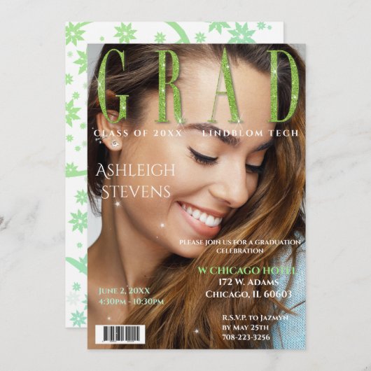 Graduate Magazine Cover Foto Graduation Party Einladung (Vorne/Hinten)