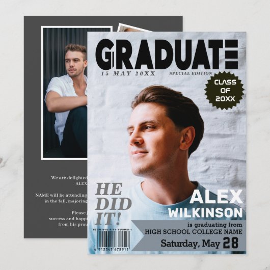 GRADUATE Magazine Cover Style Chic 5 Foto Collage Ankündigung (Vorne/Hinten)