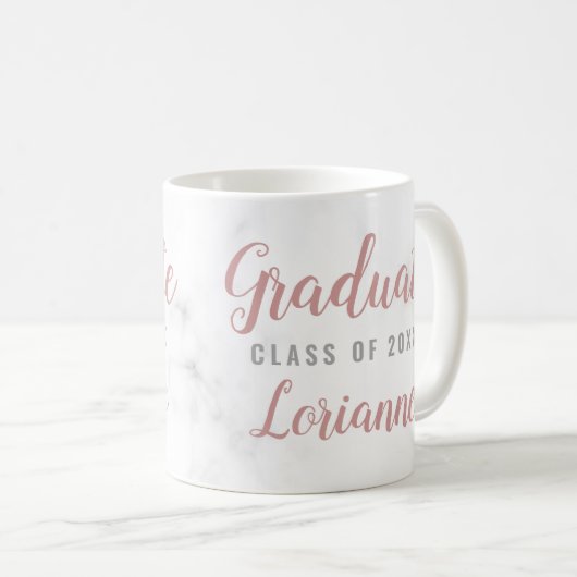 Graduate Marble Rose Gold Mit Monogramm Name Kaffeetasse (VorderseiteRechts)