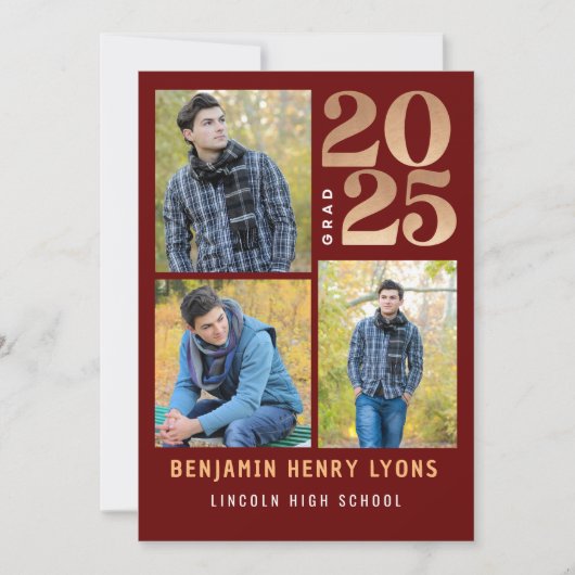 Graduate Maroon Class of 2025 Printable Einladung (Vorderseite)