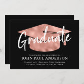 Graduate Metallic Rose Gold Cap Black Abschluss Ankündigung (Vorne/Hinten)