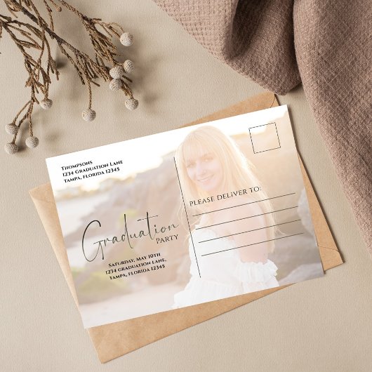 Graduate Minimalistisch Foto Template Gold Script Postkarte