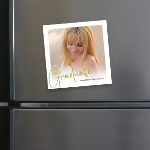 Graduate Minimalistische Gold Script Foto Magnetic Magneteinladung