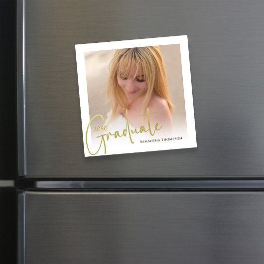 Graduate Minimalistische Gold Script Foto Magnetic Magneteinladung