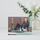 Graduate Mint Script | Light Green Foto Keepake Postkarte (Stehend Vorderseite)