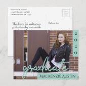 Graduate Mint Script | Light Green Foto Keepake Postkarte (Vorne/Hinten)
