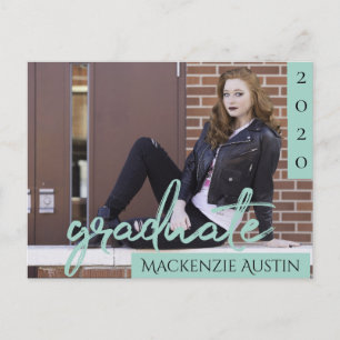 Graduate Mint Script   Light Green Foto Keepake Postkarte