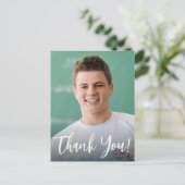 Graduate mit Foto Custom DANK Ankündigungspostkarte (Stehend Vorderseite)