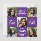 Graduate Modern 5 Foto Collage Lila Abschluss Ankündigung (Vorderseite)
