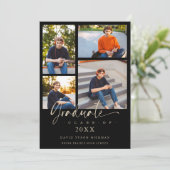 Graduate Modern Black Trendy Collage 4 Photos Einladung (Stehend Vorderseite)