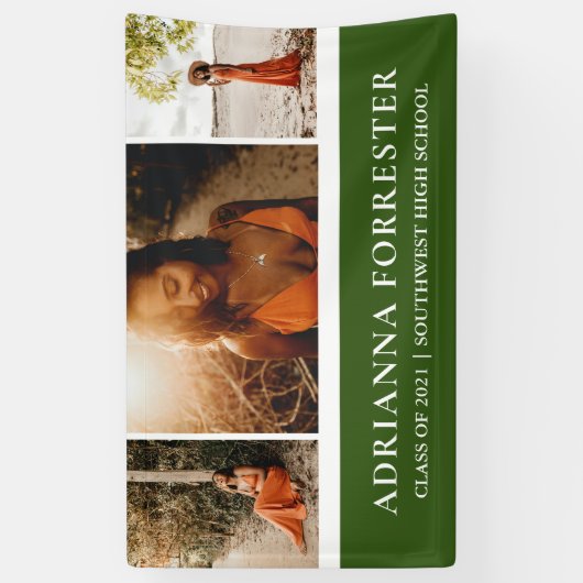 Graduate Modern Elegant Green| Drei Fotos Banner (Vertikal)