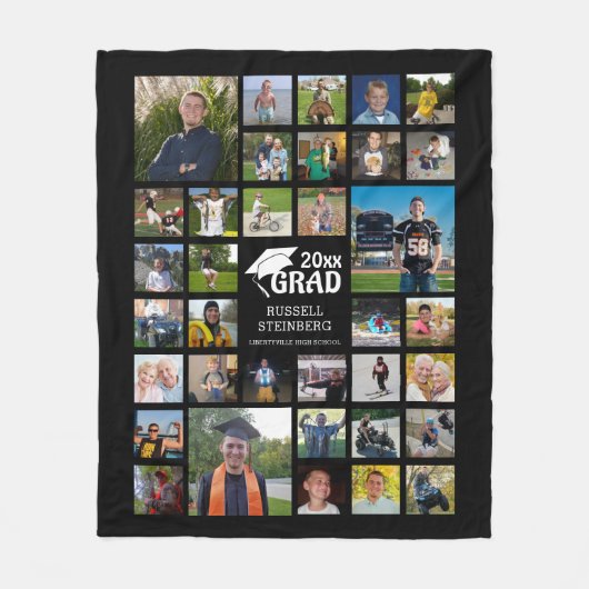 Graduate Modern Foto Collage GRAD 35 Fotos Schwarz Fleecedecke (Vorderseite)