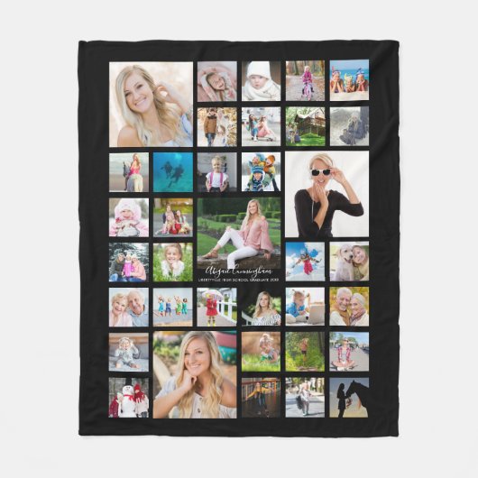 Graduate Modern Foto Collage Script Name Schwarz Fleecedecke (Vorderseite)