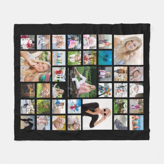 Graduate Modern Foto Collage Script Name Schwarz Fleecedecke (Vorderseite (Horizontal))