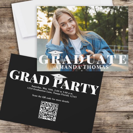 Graduate Modern Foto Simple Typografy Black Einladung
