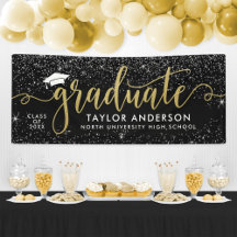 Graduate Modern Gold Script Black Graduation Party